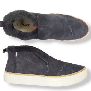 Toms Paxton Sneakers Suede Size 9 Gray Slip On Faux Fur Ortholite Sporty Fall